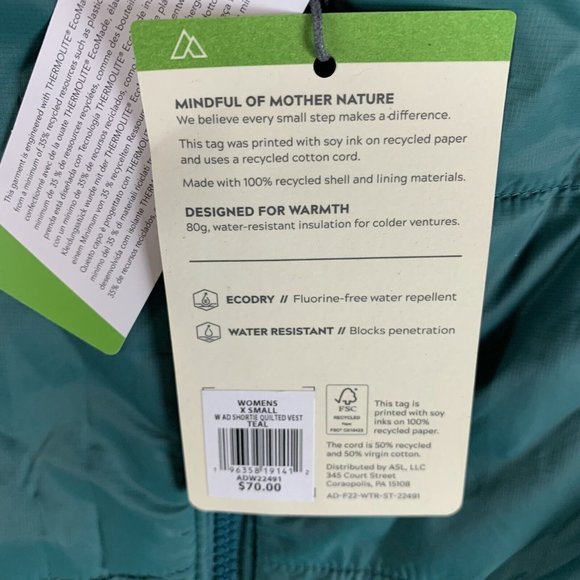 Alpine Design Puffer Vest Jacket Women's XS Teal Full Zip Shortie Quilted 7180 - Picture 3 of 8
